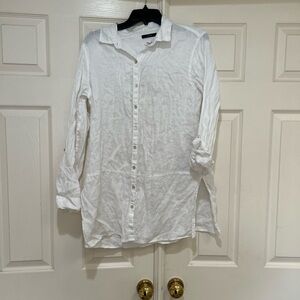 Artisan‎ NY Linen Tunic Women Long Sleeve Button Front White Relax Beach Shirt L
